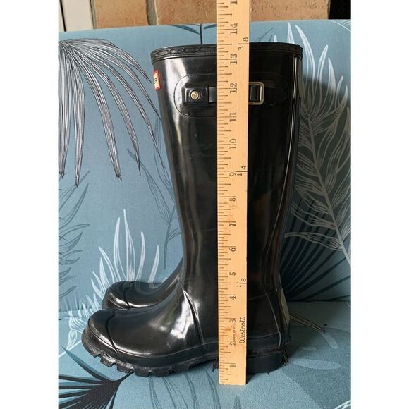 Hunter original kids Gloss Tall Black Rubber Rain Boots F 5 M 4 - Picture 3 of 11